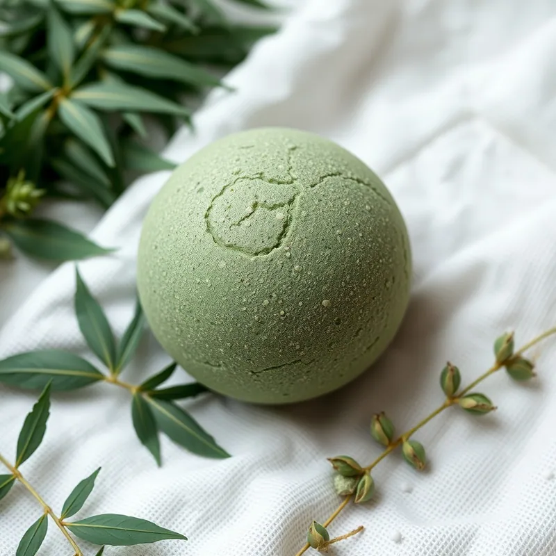 Bombe de bain verte CBD aux feuilles de chanvre et eucalyptus